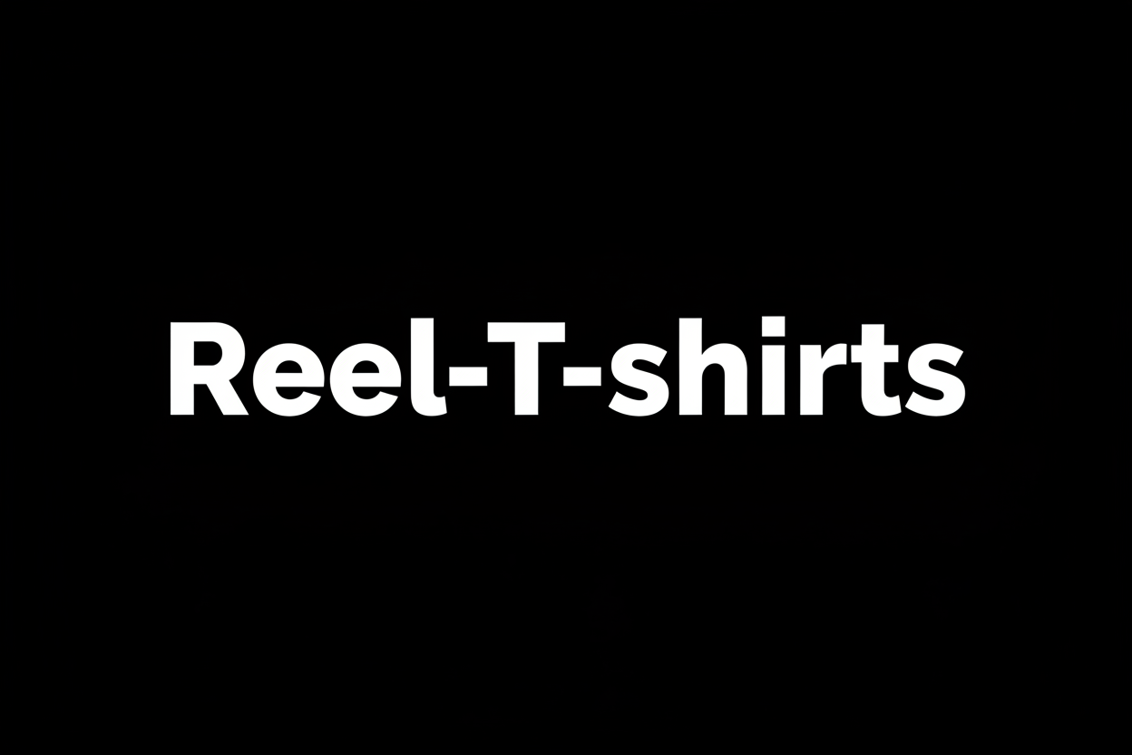 Make a Black background and white texts saying Reel-T-shirts